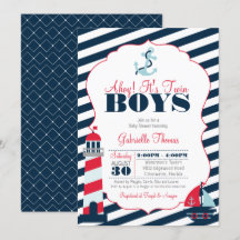 Ahoy Nautical Red Navy Stripe Twin Boy Baby Shower