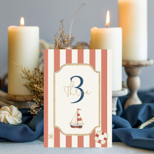 Ahoy Nautical Sailboat Rope & Stripe Table Number