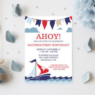 AHOY! Nautical Sailing Birthday Party Invitation