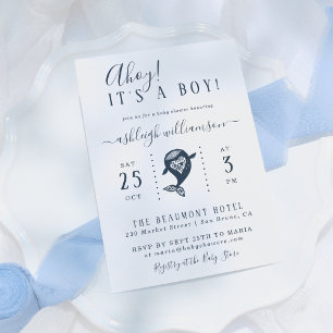 Ahoy! Nautical Whale Baby Boy Shower Invitation