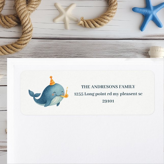 Ahoy Nautical Whale Return Address Label | Pastel  (Creator Uploaded)