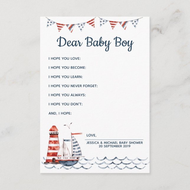 Ahoy Nautical Wishes for Baby Advice Card (Front)