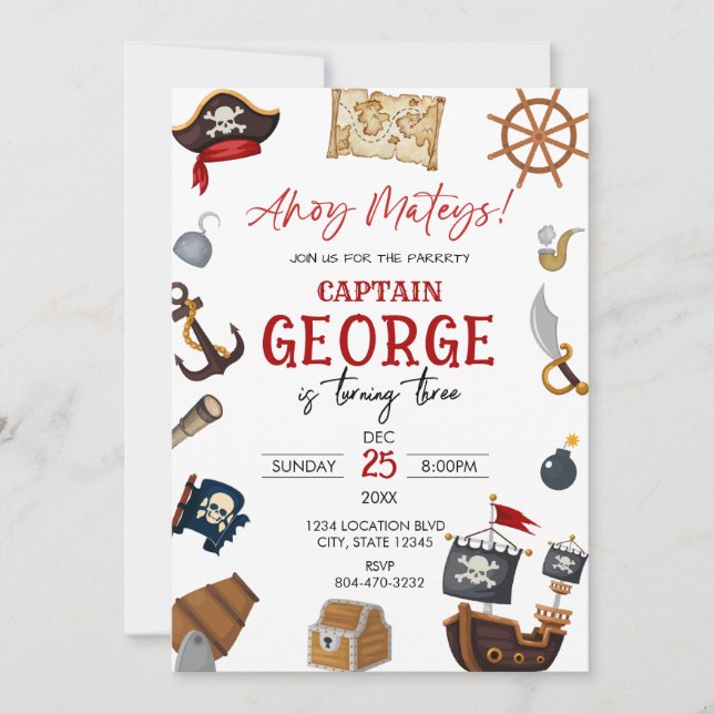 Ahoy pirate Boy birthday party Invitation (Front)