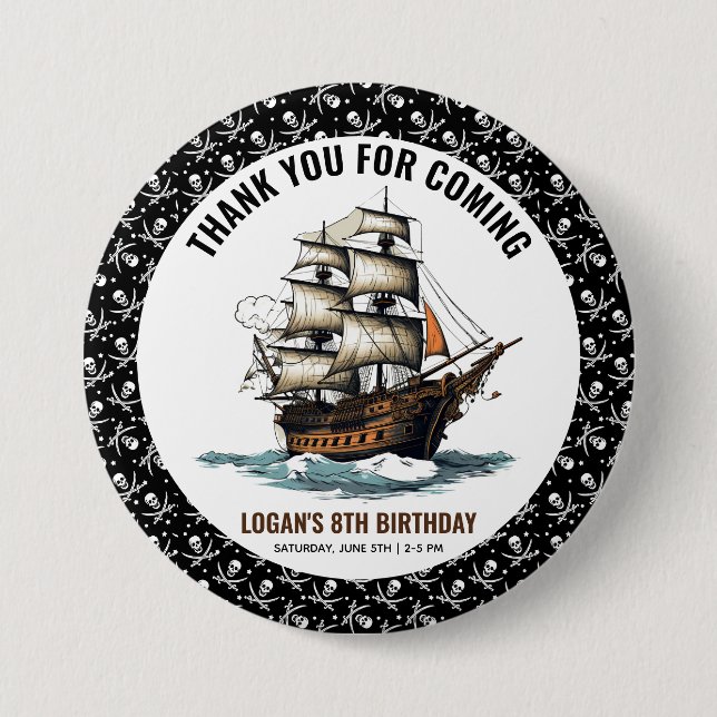 Ahoy! Pirate Ship 8th Birthday  7.5 Cm Round Badge (Front)