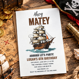 Ahoy! Pirate Ship 8th Birthday Invitation