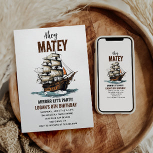 Ahoy! Pirate Ship 8th Birthday  Invitation