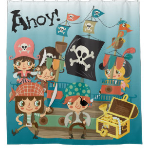 Ahoy Pirates and Pirate Ship Shower Curtain