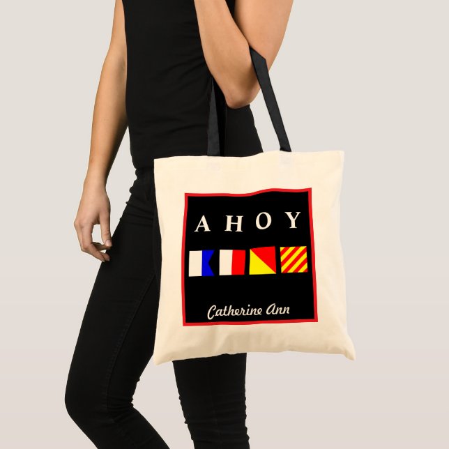 Ahoy Red Border Name Tote Bag (Front (Product))
