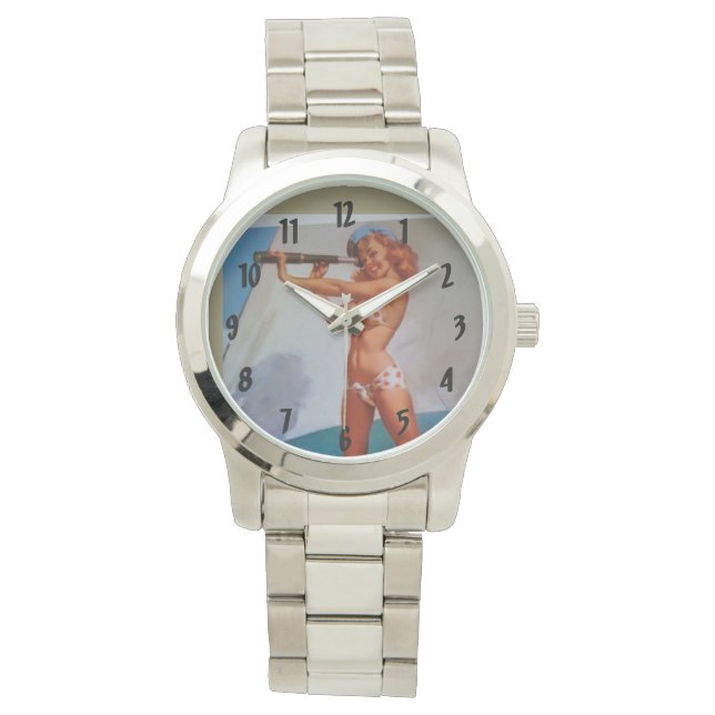 Ahoy Retro Vintage Pinups Watch (Front)