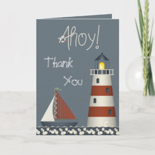 Ahoy Sail Boat & Lighthouse Thank You Card