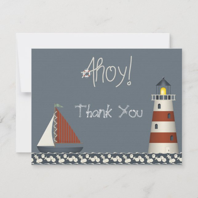 Ahoy Sail Boat & Lighthouse Thank You Note Cards (Front)
