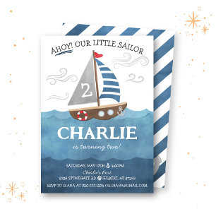Ahoy Sailor Nautical Cute Boat Birthday Invitation