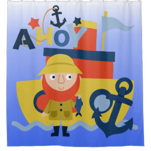 Ahoy Sea Captain and Fishing Boat Ocean Sea Shower Curtain