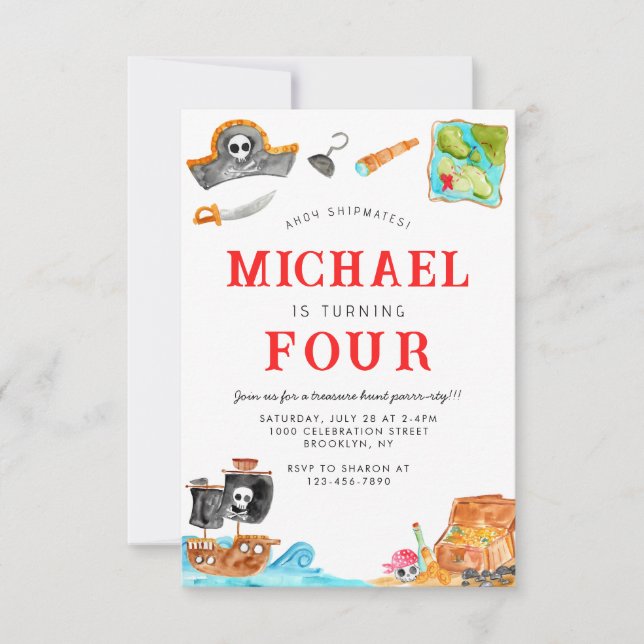 Ahoy Shipmates Treasure Hunt Ship Pirate Birthday Card (Front)