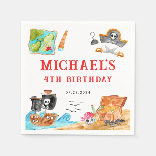 Ahoy Shipmates Treasure Hunt Ship Pirate Birthday Napkin (Front)