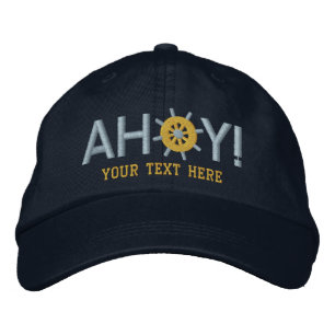 Ahoy Ships Wheel Captains Personalised Embroidered Hat