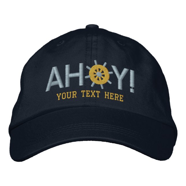 Ahoy Ships Wheel Captains Personalised Embroidered Hat (Front)