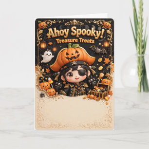 Ahoy Spooky Treasure Treats Cute Pirate Halloween  Card