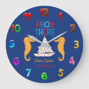 Ahoy There Future Captain Nautical Sailboat Ocean  Large Clock
