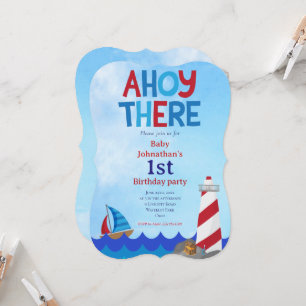 Ahoy There Nautical 1st Birthday Party Design Invitation