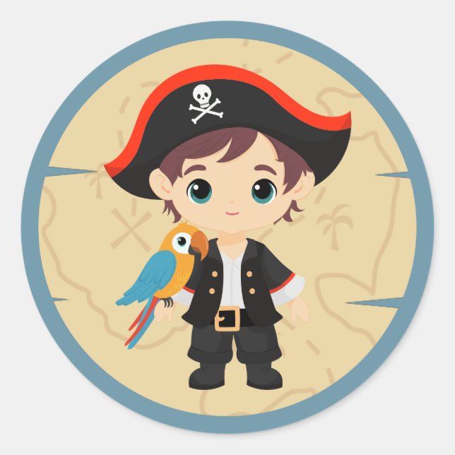 Ahoy There! Pirate Boy Birthday Party Classic Round Sticker (Front)