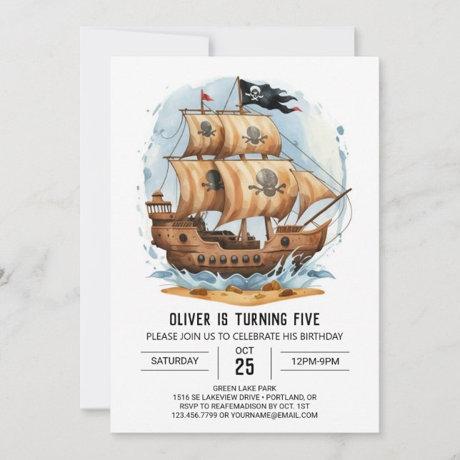 Ahoy Treasure Map Editable Pirate Birthday Invitation (Front)