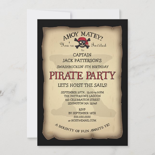 Ahoy Treasure Map Pirate Birthday Party Invitation (Front)