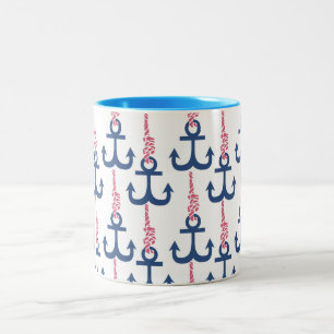 Ahoy Vintage Anchor pattern. Two-Tone Coffee Mug