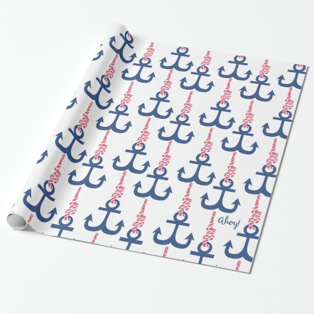 Ahoy Vintage Anchor pattern. Wrapping Paper (Unrolled)
