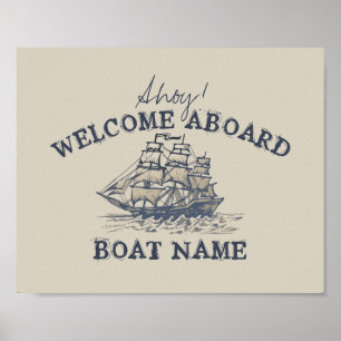 Ahoy! Welcome aboard Personalised Vintage Nautical Poster