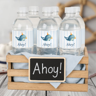 Ahoy Whale Nautical Ocean Birthday Party Water Bottle Label