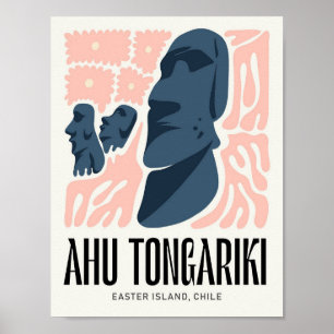 Ahu Tongariki Easter Island Chile travel floral Poster