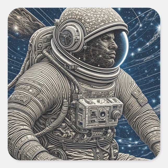 Ai Art Astronaut in Space Square Sticker (Front)