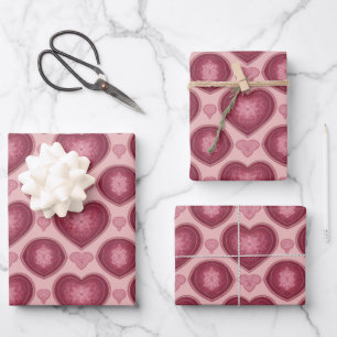 AI Art Burgundy Hearts Pink Wrapping Paper