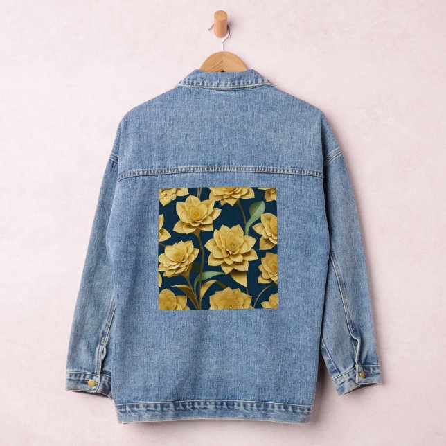 AI Art Gold Dahlia Flowers Denim Jacket (Hangar)