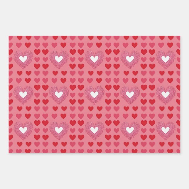  AI Art Red Pink White Hearts Pink Wrapping Paper (Front)