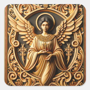 AI Beautiful Woodworked Angel Square Sticker