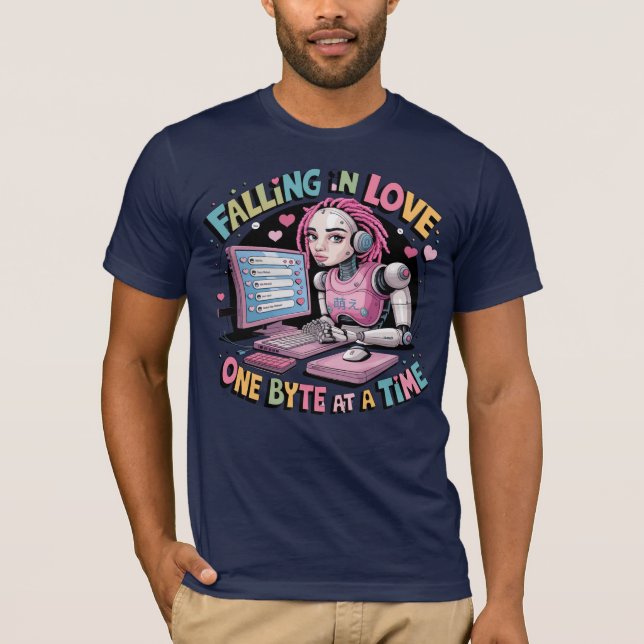 Ai Chatbot Memes Falling In Love One Byte ata Time T-Shirt (Front)