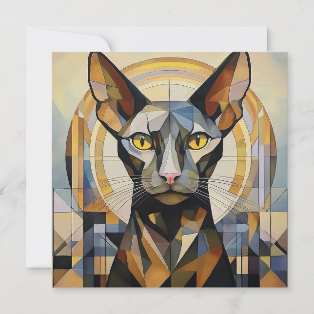 AI Cubism Cat Holiday Card (Front)