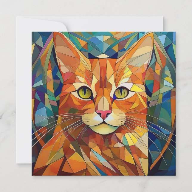 AI Cubism Cat Holiday Card (Front)