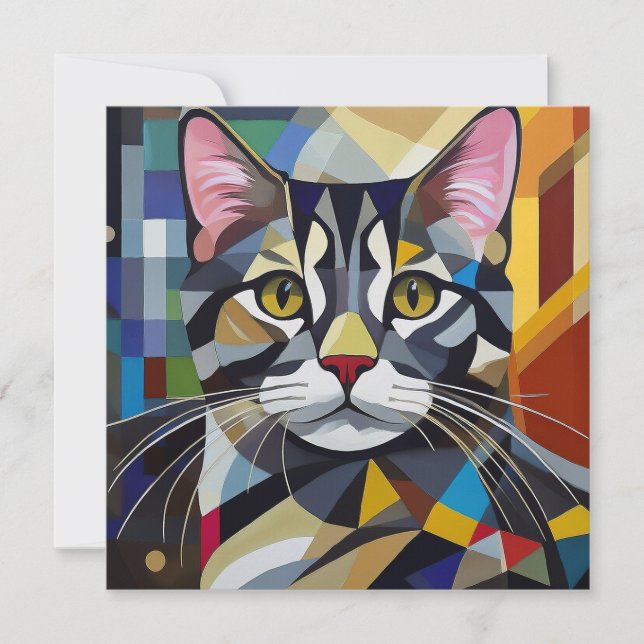 AI Cubism Cat Holiday Card (Front)