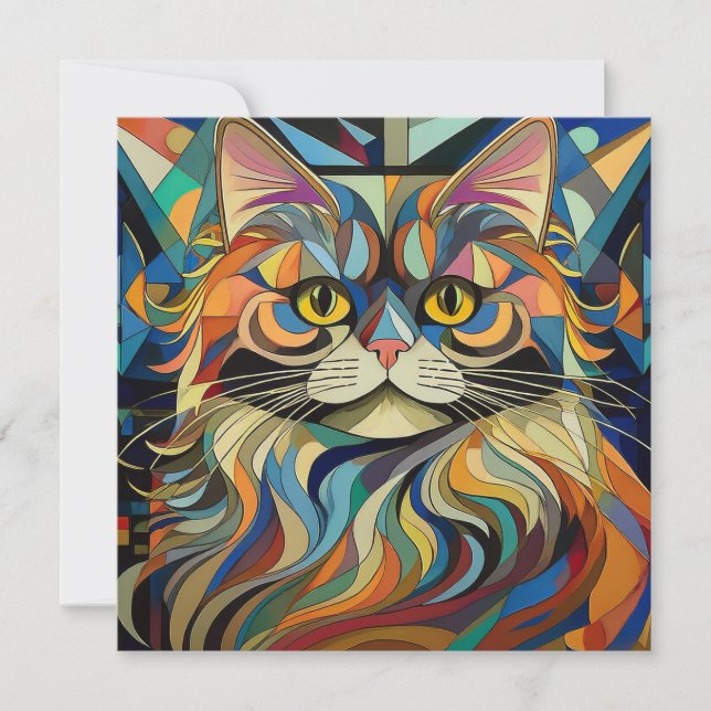 AI Cubism Cat Holiday Card (Front)