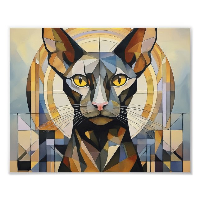 AI Cubism Cat Photo Print (Front)
