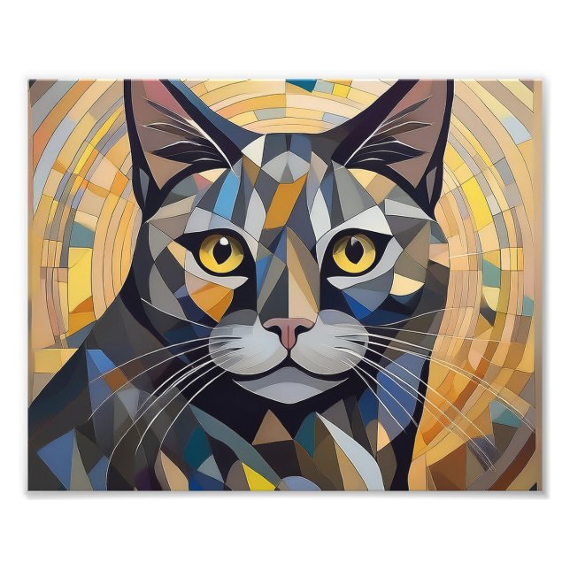 AI Cubism Cat Photo Print (Front)