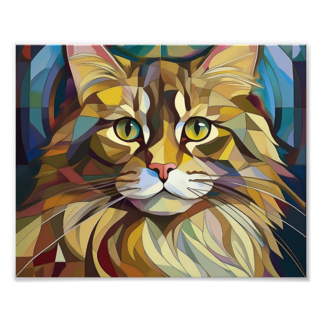 AI Cubism Cat Photo Print (Front)
