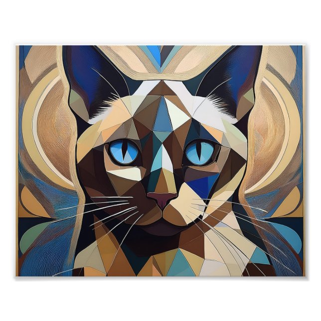 AI Cubism Cat Photo Print (Front)