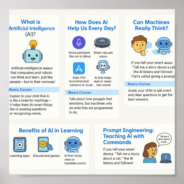 AI for Kids – Set of 5 Printable Flashcards  Poster (Front)
