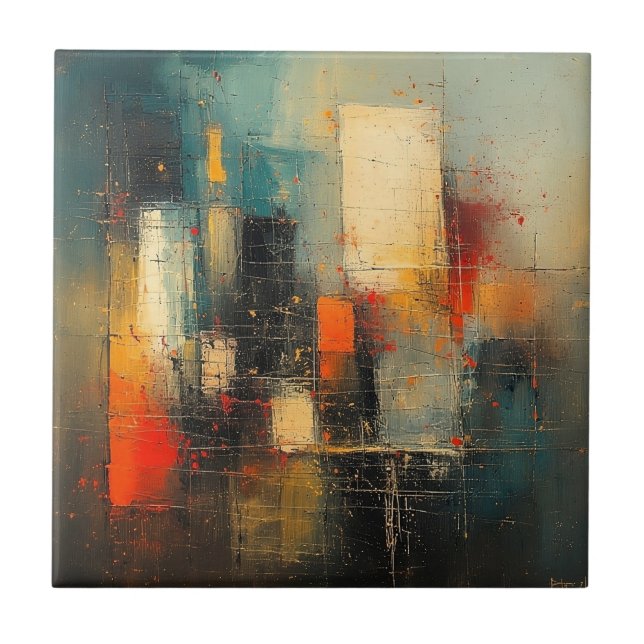 Ai generated abstract and resilient city ceramic tile (Front)