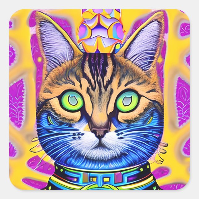 AI Generated Artsy Mystical Spiritual Cat Square Sticker (Front)