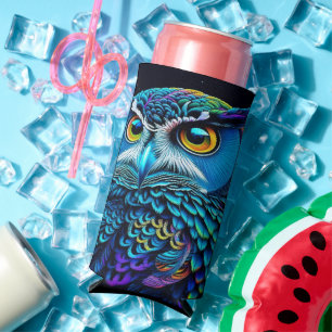 Ai generated Colorful Owl  Seltzer Can Cooler